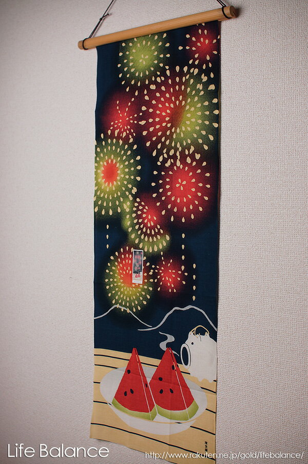 【3枚でメール便送料無料!】手ぬぐい濱文様 捺染てぬぐい 絵手拭いスイカ花火 11749