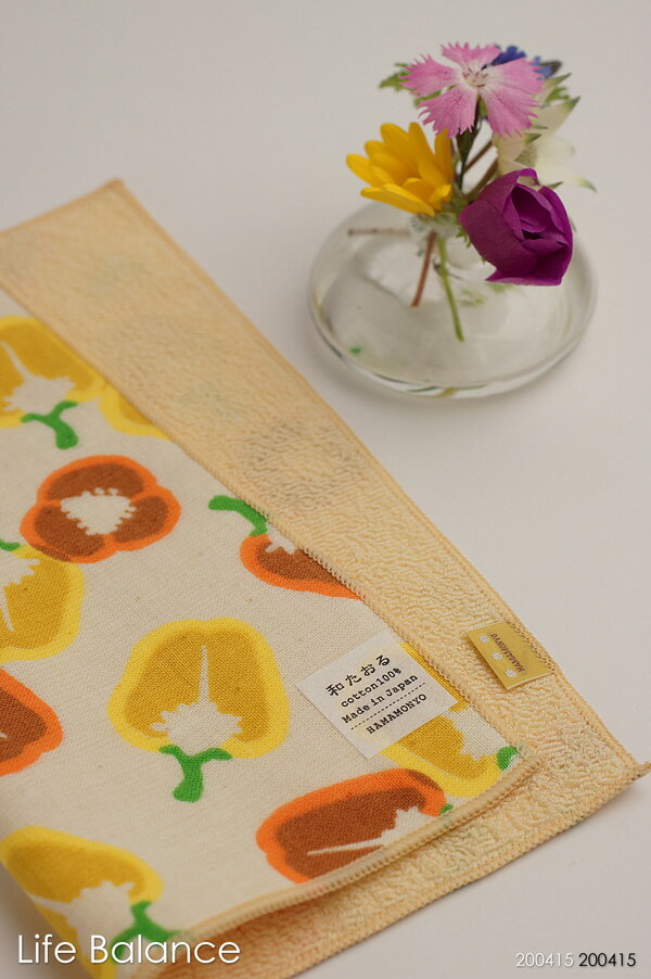 ハンカチ 濱文様 セミウォッシュ 和たおる 彩りパプリカ 42142