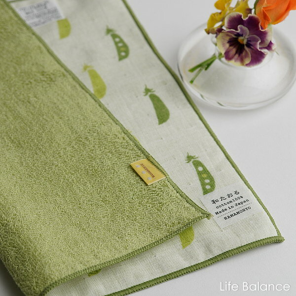 ハンカチ　濱文様　セミウォッシュ 和たおる　豆さやえんどう　42269