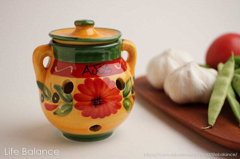 スペイン陶器　野菜保存ポット　ミニガーリックポット　（127）　OR柄　【プレゼント】【ラッピング無料】のサムネイル