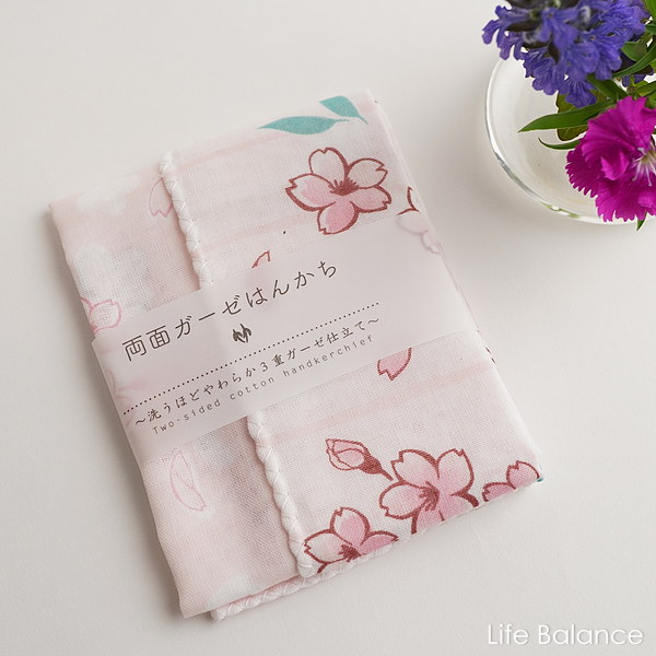 京都 くろちく 手ぬぐい両面ガーゼはんかち 桜香 42412406