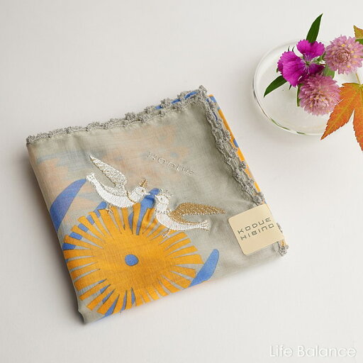 KODUE HIBINO (ひびのこづえ) ハンカチ BIRDS Bグレー 79001572 KODUE HIBINO (ひびのこづえ) ハンカチ BIRDS Bグレー 79001572