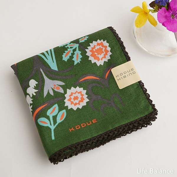 Rakuten - KODUE HIBINO （ひびのこづえ）　ハンカチ　春の花　Aグリーン　79001564
