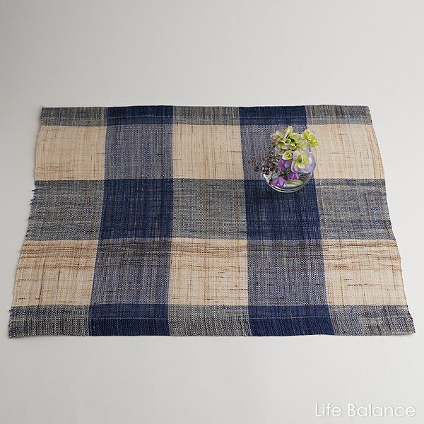 幡　INOUE（ばんいのうえ）麻　先染めランチョンマット　格子　青　JB301002