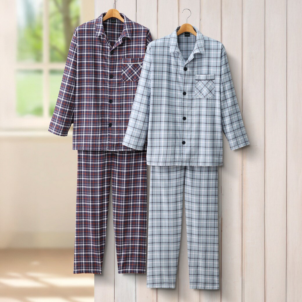 綿100%紳士パジャマ2色組 同サイズ 長袖パジャマ 綿100% パジャマ メンズ 綿100 長袖 紳士パジャマ