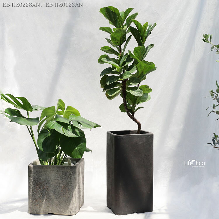 植木鉢 テラコッタ製 ハウズ（HOUZ） スクエアー（キューブ） アンティークライトグレー（灰色） / □23cm×H23cm（8号）