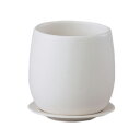 植木鉢 釉薬陶器製 インテリアポット オスト ボール マットホワイト （白）皿付 φ17cm×H17cm（6号）