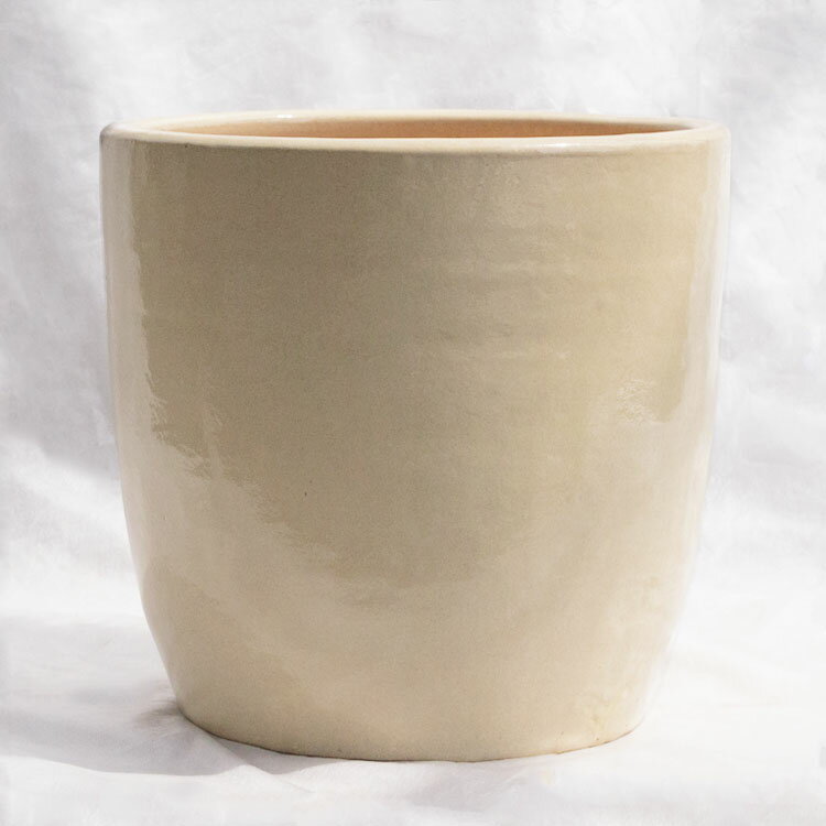 植木鉢 釉薬陶器製 ループ ラウンド クリーム（ホワイト 白） / φ30.5cm×H30cm（10号）