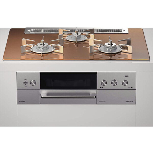 リンナイ Rinnai ビルトインコンロ DELICIA デリシア ガラストップ 都市ガス LNG 75cm 水無し両面焼グリル スパークリングカッパー RHS71W30E12RASTW13A