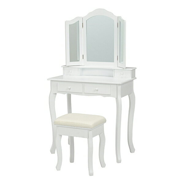 ドレッサーセット(ホワイト) MD-6568WHシンプルなシルエットの中のさりげない曲線がエレガントなドレッサーセット。ヘアスタイリングもしやすい三面鏡タイプ。...
