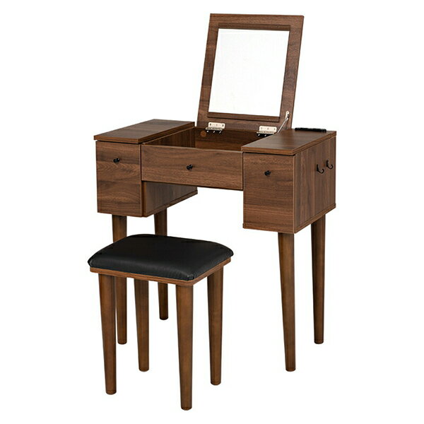 ドレッサー（ダークブラウン）　MD-6588DBRミラーを閉じるとデスクとして使用可能なドレッサー。ミラー..