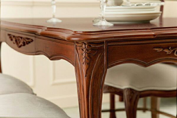 ダイニングテーブル　RKT-1462-150天然木マホガニー材を使用したエレガントダイニングテーブル　手彫り仕上げの為、1点1点の風合いが違います。 2
