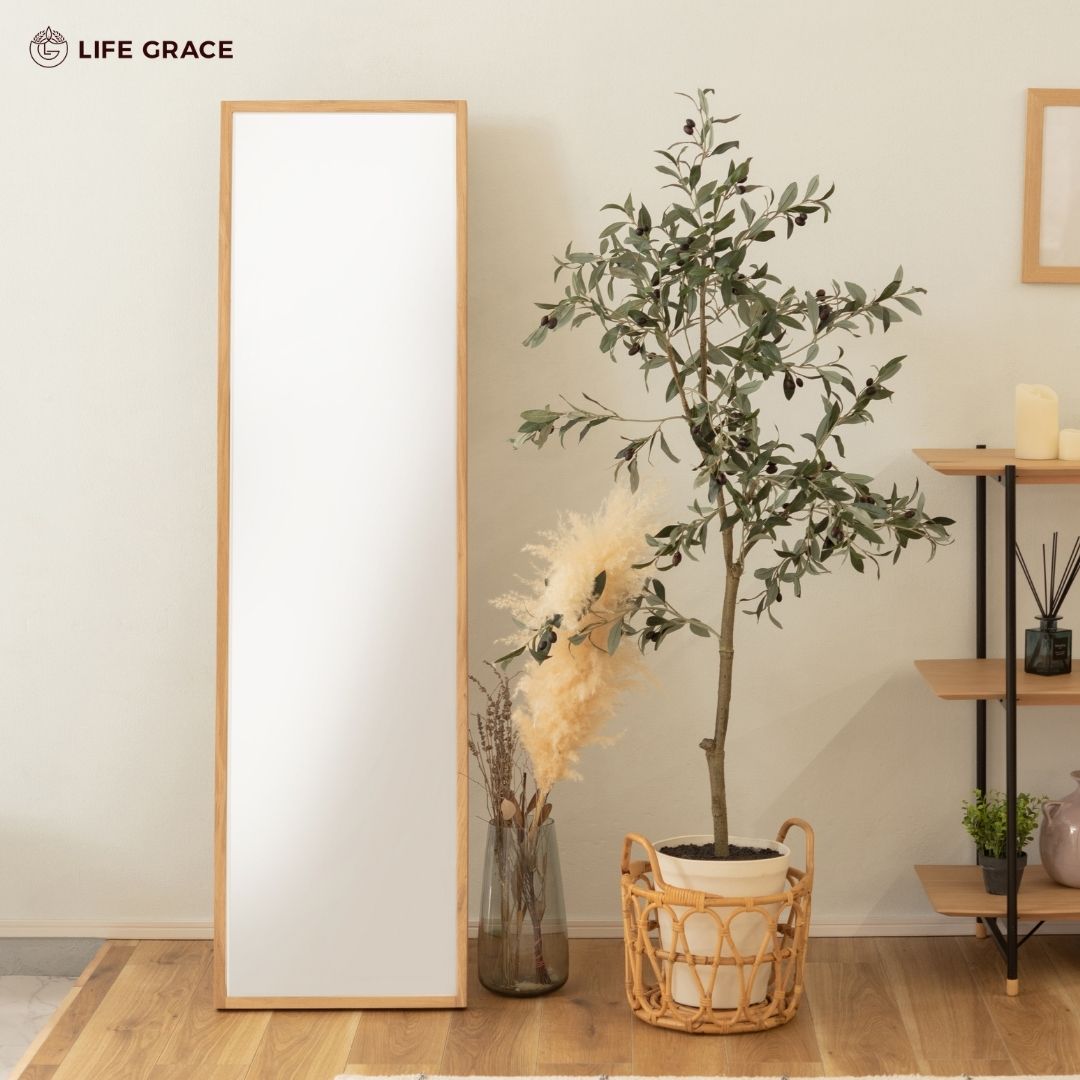 スタンドミラー MTK-312NA 全身ミラー 全身鏡 全身 姿見 壁掛けミラー ミラー 飛散防止 鏡 省スペース スリム オーク 天然木 木 コンパ..