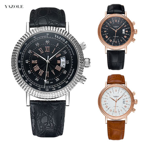 YAZOLE 腕時計 クラシック ビジネス メンズ ファッション ウォッチ カレンダー ギフト プレゼント 男性 生活防水