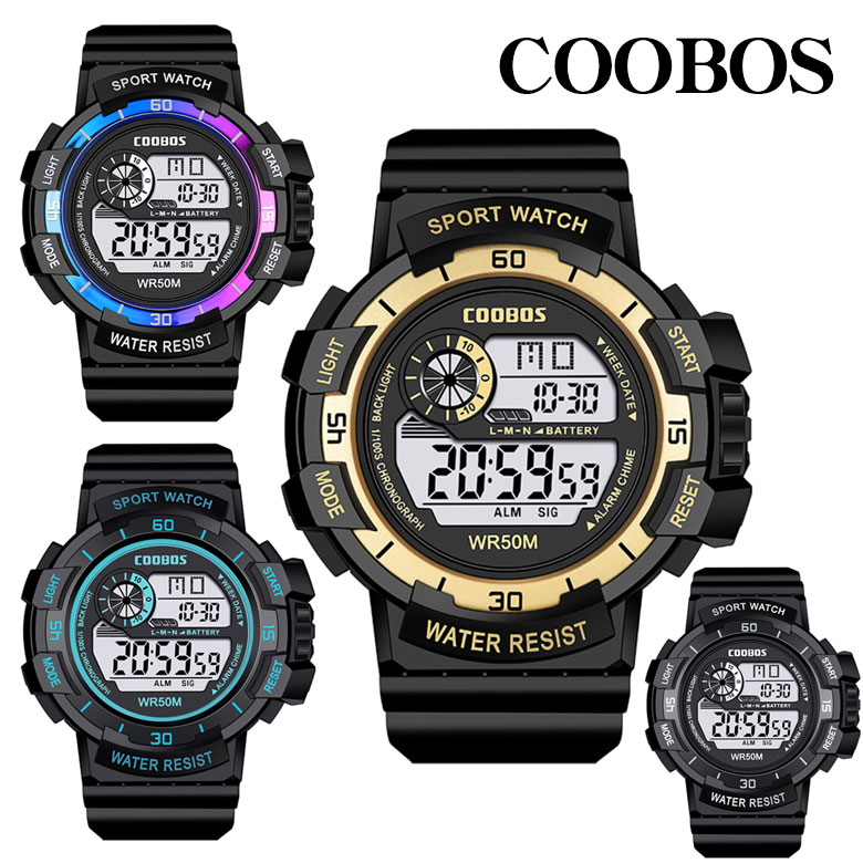COOBOS デジタル メンズ 腕時計 ブランド LED ディスプレイ 30M 防水 ランニングウォッチ スポーツウォッチ 大きい
