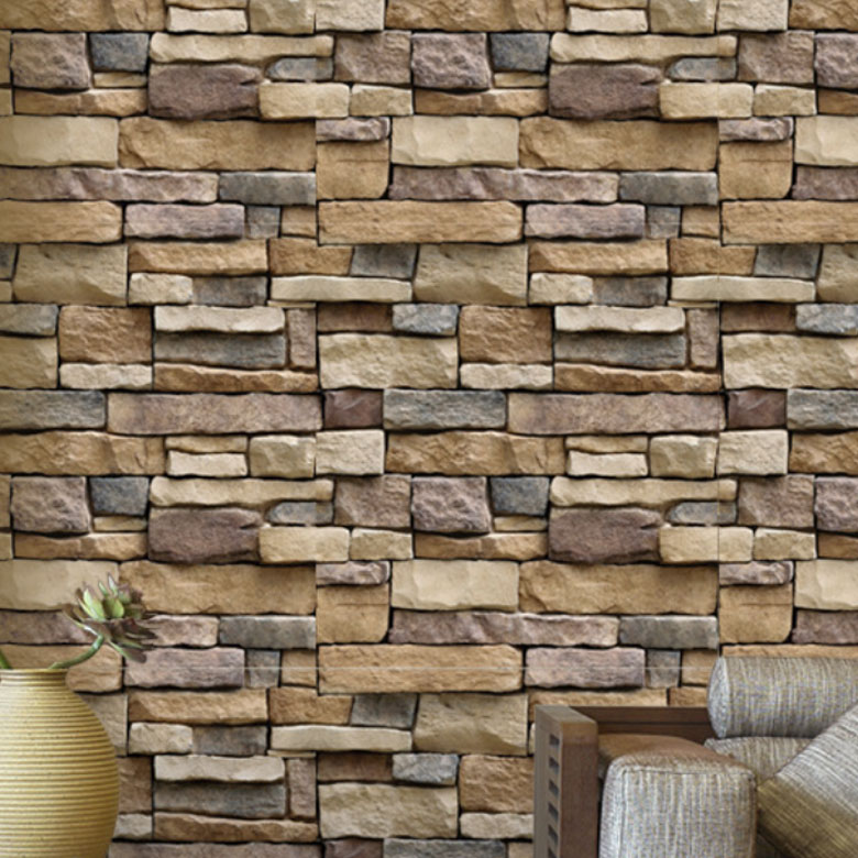 壁紙シール 3Dストーン柄 1枚45cmX1M レンガ風 タイル柄 のり付き 剥がせる ウォールステッカー 壁紙シ..