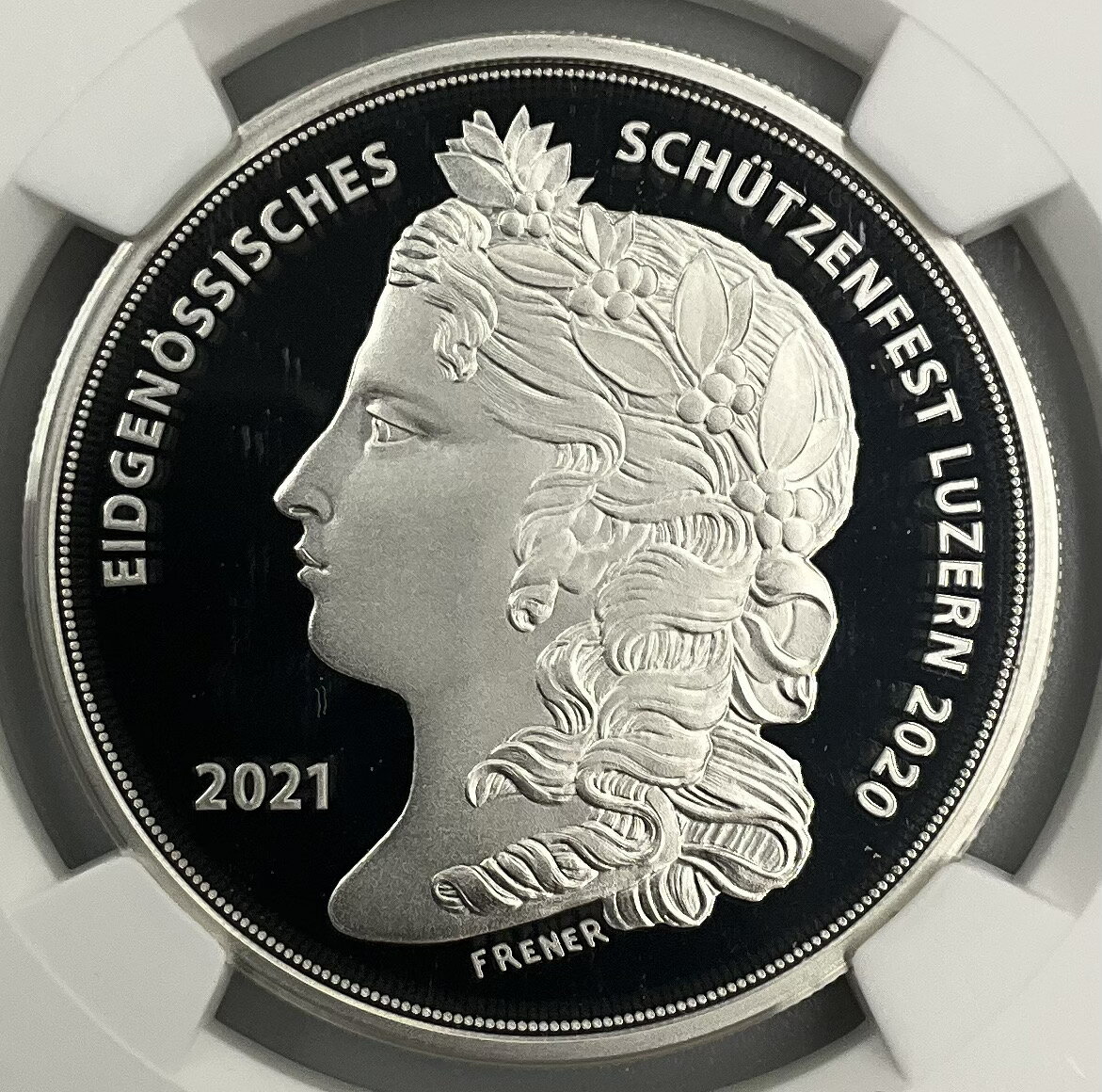 2021年 スイス 現代射撃祭 ルツェルン 50フラン 銀貨 NGC社鑑定 PF69 ULTRA CAMEO ミハエルラベル