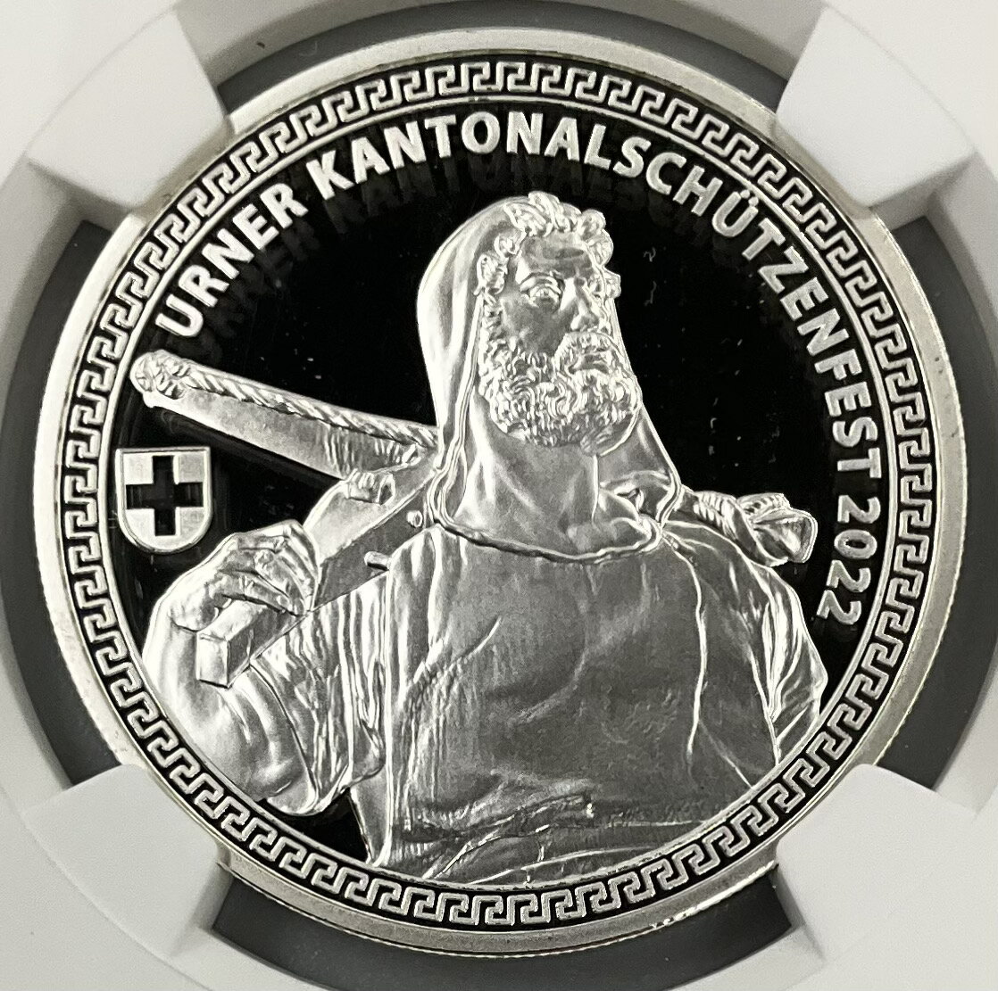 2022年 スイス 現代射撃祭 ウーリ州 ウィリアム・テル 50フラン 銀貨 スヴォーロフ将軍 NGC社鑑定 PF70 ULTRA CAMEO ミハエルラベル