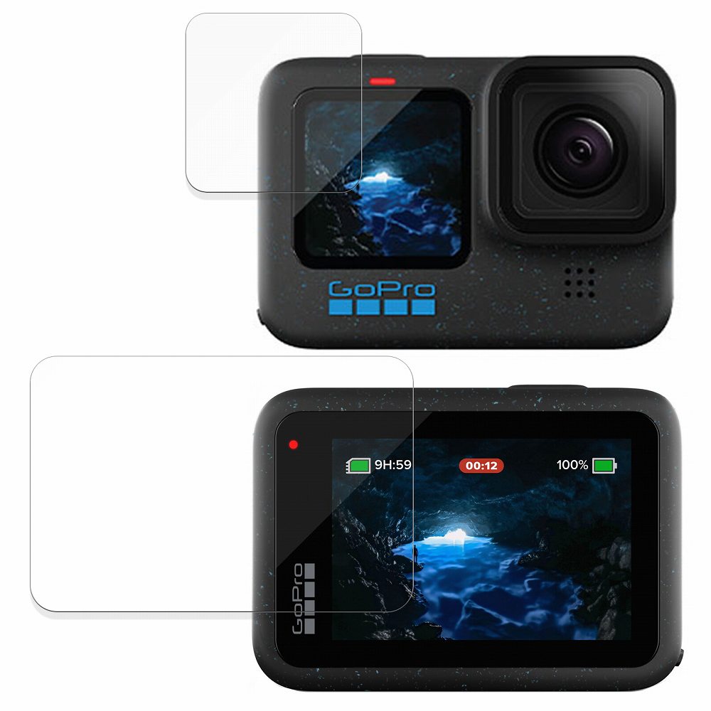 ガラスフィルム (極薄ファイバー) Gopro HERO12 Black (2点セット) 向けの 保護フィルム 【9H高硬度 反射低減】 日本製