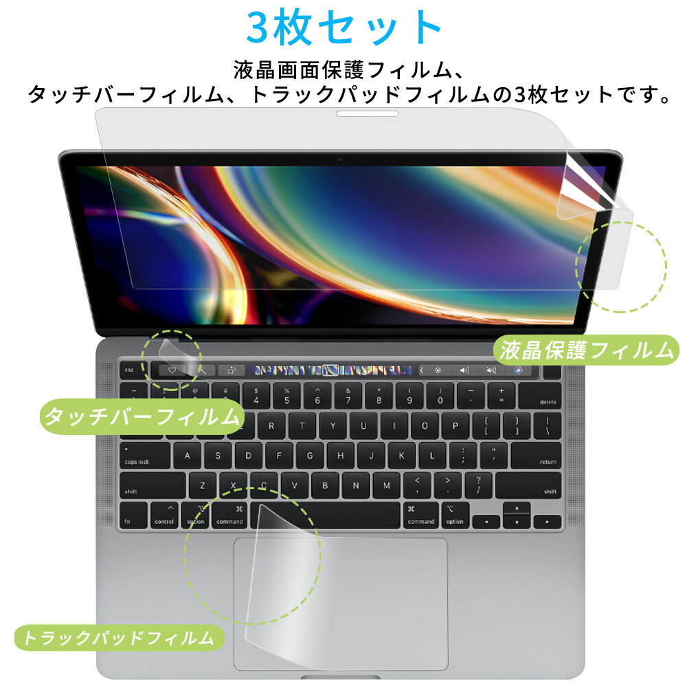 【3点セット】 MacBook Pro 13インチ 2020 2022 用 液晶保護フィルム+タッチバー+トラックパッド ブルーライトカット 超反射防止 アンチグレア M1 チップモデルにも対応