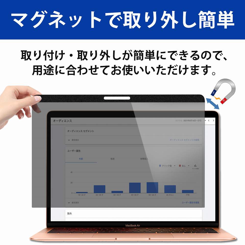 【楽天スーパーSALE ポイント2倍】 Macbook 12 インチ 用 2015 2016 2017年モデル マグネット式 覗き見防止フィルター プライバシーフィルター ブルーライトカット 反射防止 両面使用 液晶保護フィルム 着脱簡単 2