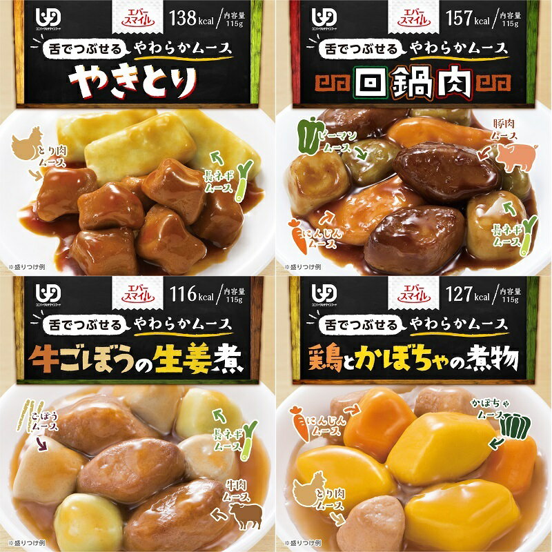【選べる6食セット】エバースマイルムース食大和製罐レトルト介護食おかず流動食舌でつぶせるきざみ食ミキサー食とろみやわらかいムースタイプクリームシチューサーモンすき焼きハンバーグカレーやきとり牛ごぼう酢豚筑前煮肉じゃが八宝菜