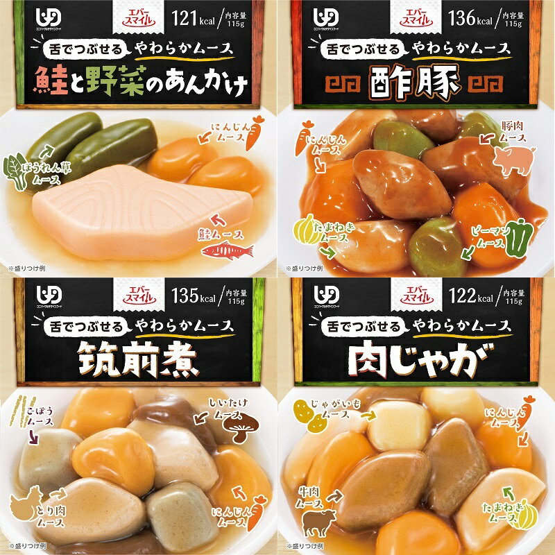 【選べる6食セット】エバースマイルムース食大和製罐レトルト介護食おかず流動食舌でつぶせるきざみ食ミキサー食とろみやわらかいムースタイプクリームシチューサーモンすき焼きハンバーグカレーやきとり牛ごぼう酢豚筑前煮肉じゃが八宝菜