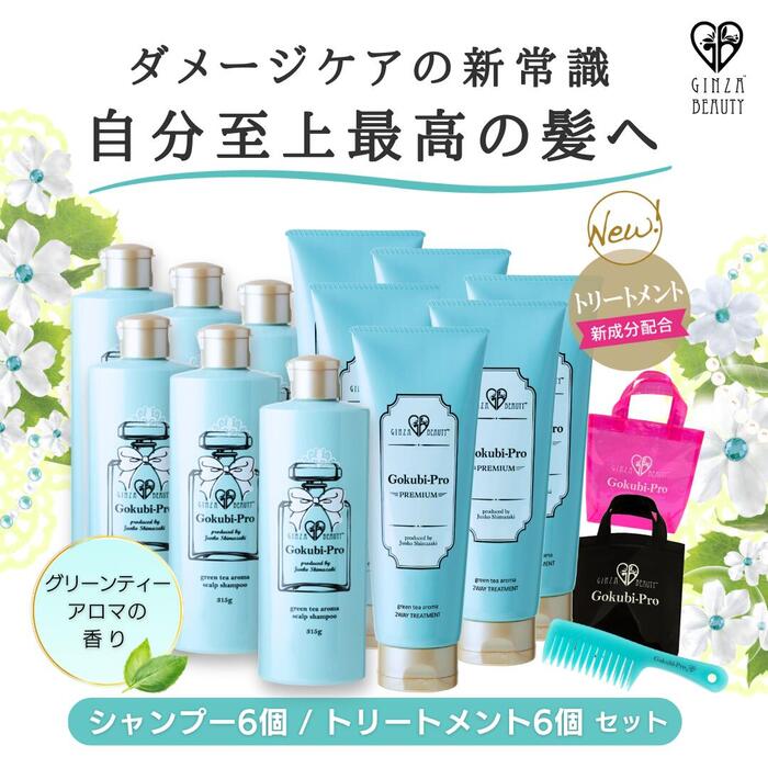 【正規販売店】 ゴクビプロ グリーンティーアロマ シャンプー＆トリートメント各6個セット(セットで15％OFF)シャンプー、トリートメント各6個のおまとめ買いが超お得！弱酸性 頭皮 頭皮ケア スカルプケア スカルプシャンプー アロマ 髪活のサムネイル