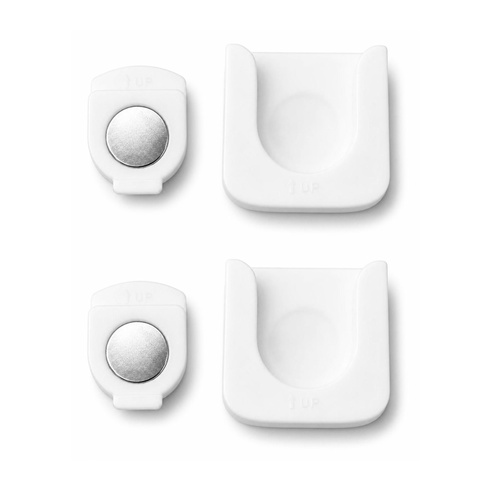 商品詳細カラーホワイト素材ABSセット内容磁性ベース*2、U型ホルダー*2取り付け方法粘着式（穴あけ不要）用途リモコンなどの収納この商品について🍀【磁気で簡単収納】磁性ベースとU型ホルダーを組み合わせて使用し、リモコンを壁面にすっきり収納できます。使いたい時に取り外しやすく、戻す時も手軽です。🍀【ホワイトカラー】落ち着いたホワイトの外観で、室内の壁面や家具まわりになじみやすいデザインです。🍀【2組セット】ホルダーが2セット入っており。複数の部屋や複数のリモコン収納に使い分けできます。🍀【穴あけ不要の粘着式】背面の粘着面で壁に取り付けるタイプです。工具を使わず設置でき、リビングや寝室、オフィスなどのリモコン置き場作りに役立ちます。🍀【U型スロットデザイン】ホルダー部分はU型のスロット形状で、リモコンを差し込みやすい構造です。テーブルや棚の上に置きっぱなしになりがちな小物をまとめやすくします。商品の説明 壁面に取り付けてリモコンを整理できる、粘着式の磁気リモコンホルダーです。磁性ベースとU型ホルダーを組み合わせる構造で、リモコンを使う場所の近くに収納スペースを作れます。穴あけ不要のため、リビング、寝室、オフィスなどで散らかりやすいリモコンをまとめたい時に便利です。※ご注意: 撮影時の光線、照明、ディスプレイ設定により、実物と多少色味が異なる場合があります。