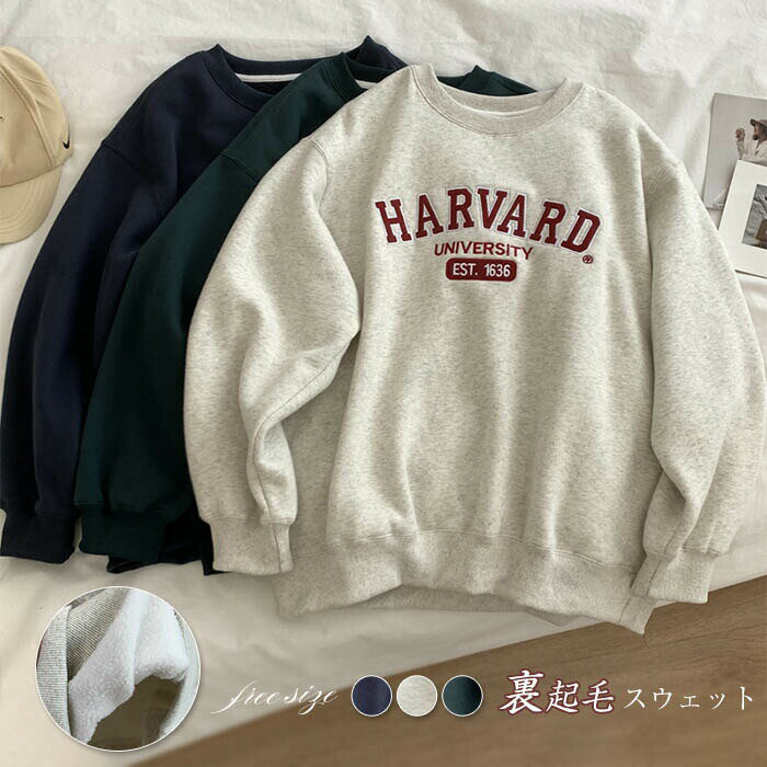 Rakuten - スウェット レディース 裏起毛 秋冬 トレーナー 暖かい レディース 大きいサイズ クルーネック 秋 冬 厚手 あったか レトロ きれいめ プルオーバー カットソー トップス パーカー 長袖 リラックス シンプル 無地 着痩せ ゆったり 秋冬物 学生 20代 30代 40代 送料無料