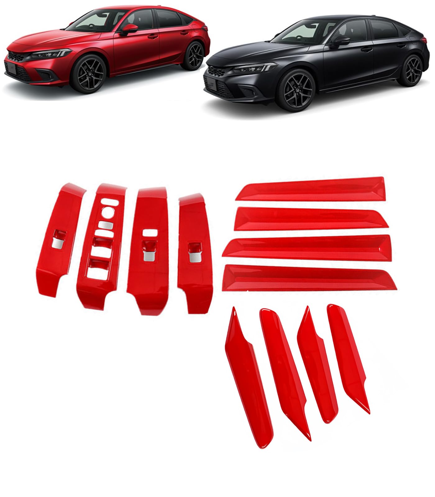 新型 シビック 11代目 FL1 に適合 2021年9月〜車のインテリアドアパネル パワーウィンドウスイッチカバー アームレストカバー&ドアスイッチパネル 3点セット 12PCS For CIVIC FL1 専用設計 【レッド】 [並行輸入品]