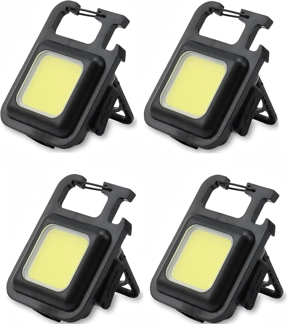 樹脂版【ミニ投光器4個】 COB 作業灯 ミニ懐中電灯 USB充電式 キーホルダー式 カラビナライト 超ミニ 45g 小型 軽量 800ルーメン 高輝度 4種点灯モード IPX4防水 強力磁石付き 緊急照明用 釣り キャンプ 登山 ランニング 防災 地震 停電 作業用 LEDライト COBライト
