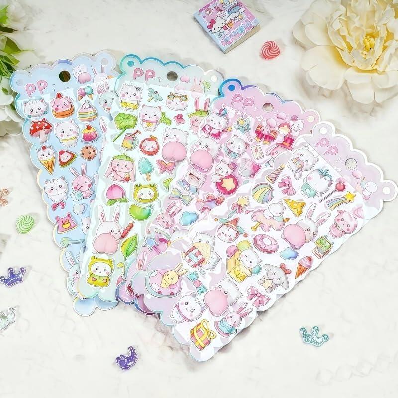 【4枚入りセット】ぷにぷにおしりシール かわいい 3D立体ステッカー うさぎ くま 動物 キャラクター 癒し ストレス解消 文房具 手帳 ノート デコレーション DIY アルバム スマホケース ギフト プレゼントのサムネイル