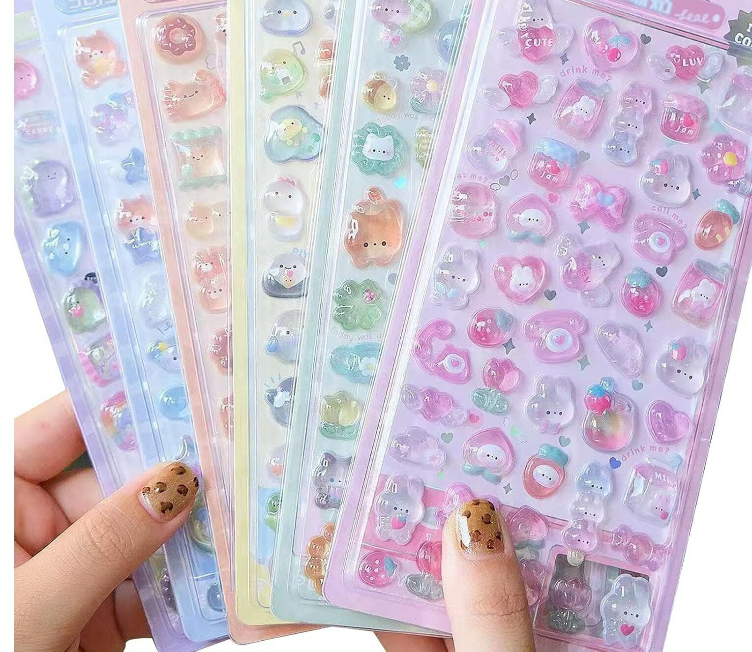 (6枚入り)ぷっくり ボンボンドロップ風 3D立体シール ドロップ クリスタルジェルシール ジェルステッカー シール 可愛い 立体 キラキラ 文房具 手帳 ぷくぷく装飾用 手作りノートパソコン 日記の文房具ステッカー 装飾アイテム 飾り付けに最適のサムネイル