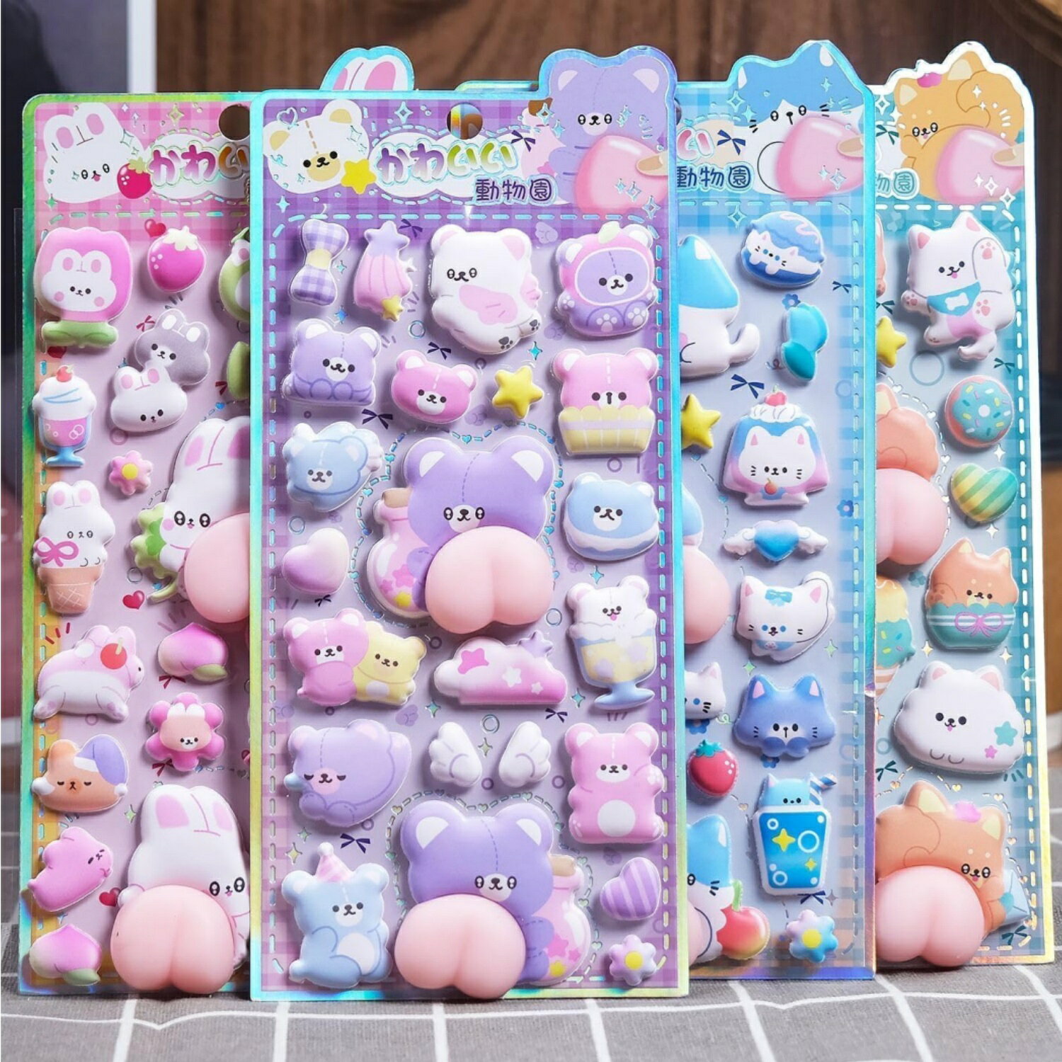 (肉球 ) ぷにぷにおしりシール かわいい 3D立体ステッカー うさぎ くま 動物 キャラクター 癒し ストレス解消 文房具 手帳 ノート デコレーション DIY アルバム スマホケース ギフト プレゼント lifepassion2024-10000737 次世代製作所 サンプル画像3