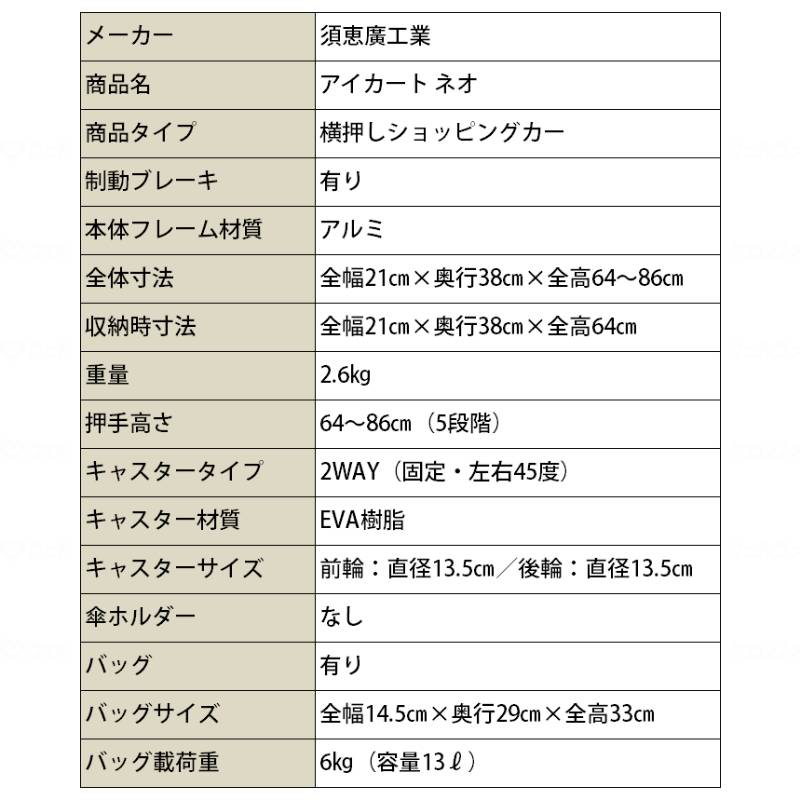 【ウォーキングキャリー アイカート ネオ　ネイビー】横押しタイプ ショッピングカー たっぷり収納 サイドポケット 駐車ストッパー コンパクト 軽量 高さ調節 おしゃれ シニア プレゼント 贈り物 福祉用具 介護用品 3