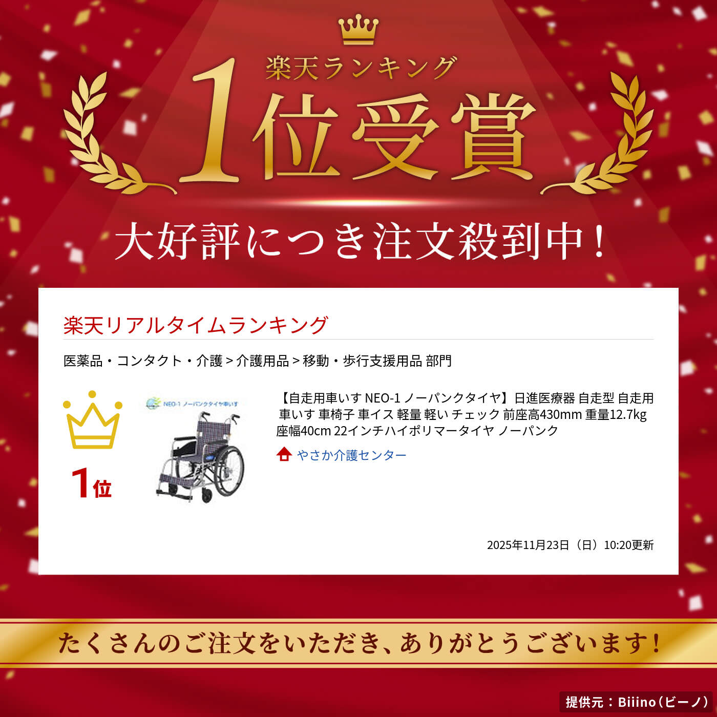 【自走用車いす NEO-1 ノーパンクタイヤ】日進医療器 自走型 自走用 車いす 車椅子 車イス 軽量 軽い チェック 前座高430mm 重量12.7kg 座幅40cm 22インチハイポリマータイヤ ノーパンク 2