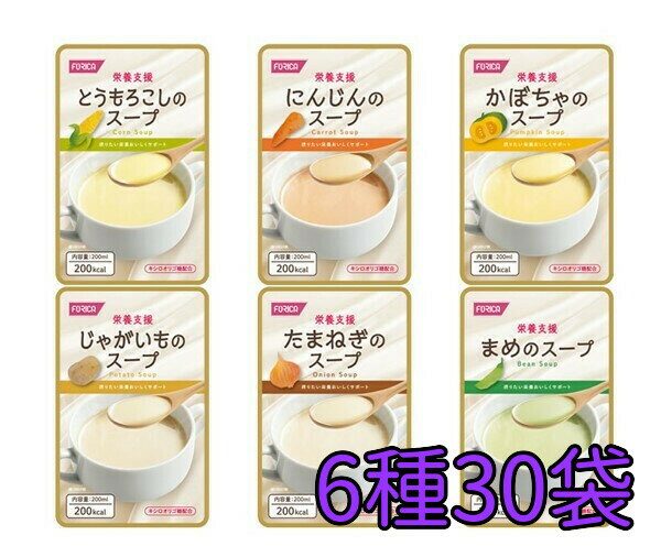 栄養支援スープ詰合せ 6種類×各5個入【 栄養支援 スープシリーズ 詰合せ ホリカフーズ 】 介護 福祉 介護食 レトルト 手軽 負担軽減 嚥下 えん下 スープ 時短 流動食 セット 詰め合わせ とうもろこし にんじん かぼちゃ じゃがいも たまねぎ まめ 介護食品 在宅介護