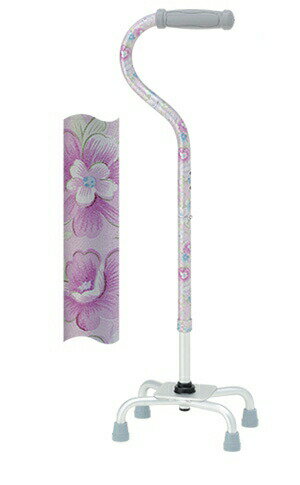4点杖 四点杖 おしゃれ かわいい 高齢者 両手・両側対応 テイコブ アルミ4点杖 EA4-102 ピンクフラワー..