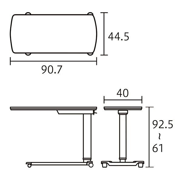 簡単なレバー操作で高さを合わせられるテーブル。 ベッドサイドテーブル　ガススプリング式 KF-1920（在宅向け・個人販売用）パラマウントベッド　ベッド テーブル サイドテーブル 2