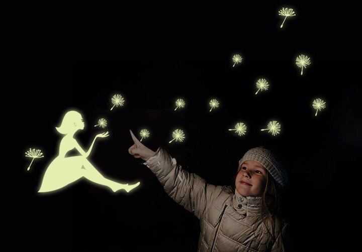 ゆうメールウォールステッカー：夜に光るたんぽぽと天使 簡単模様替え蓄光タイプ LP-Y0031 送料無料