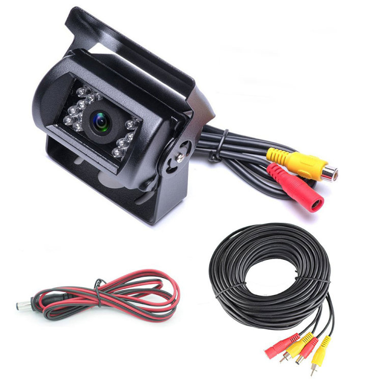 Rakuten - 車載バックカメラ+20m映像ケーブルセット RCA信号専用 ガイドライン表示 LED18灯暗視機能 角度調整 12V/24V対応 大型 重機に LP-BK700CB020 送料無料