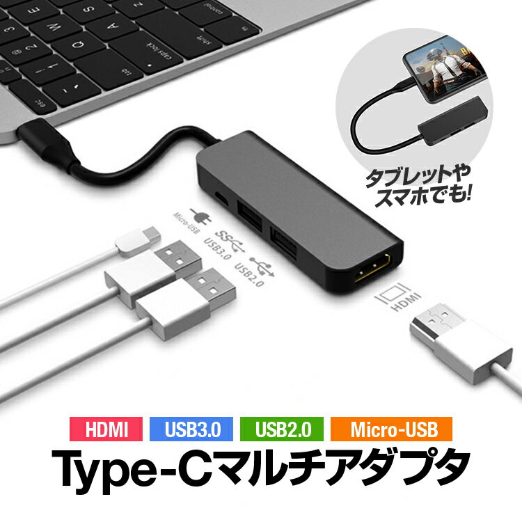 Type-C マルチアダプタ HDMI/USB2.0/USB3.0/MicroUSB FHD1920×1080対応 Windows/macOS/Android/iOS/iPadOS Type-C給電対応 LP-TCHUB024 送料無料