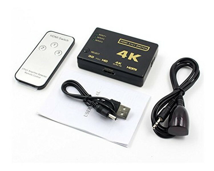 4K/2K対応HDMI切替器 3入力1出力 リモ