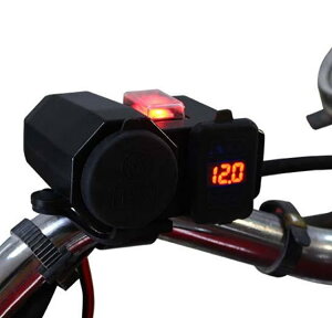 バイク用マルチ電圧計 USBポート2個 2.1A出力 シガーライター シガーコネクタ 12V-24V 防水 防塵 電源スイッチ付き LP-BKSS66 送料無料