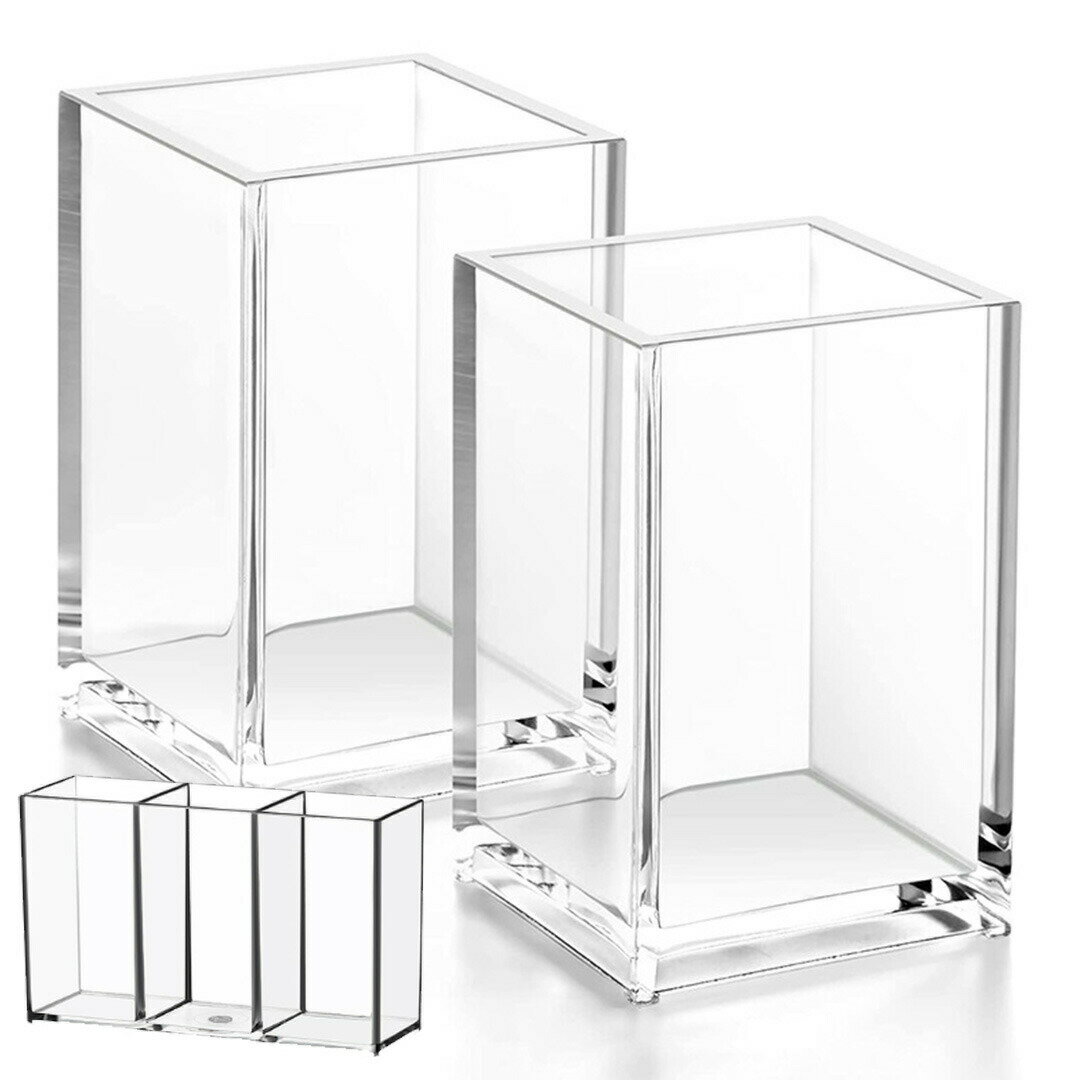 【マラソン限定 クーポン発行中】4個入 3格 仕切り アクリルペンスタンド 透明 ペン立て 卓上収納 文房具 化粧品 メイクブラシ 小物入れ クリア 筆筒 はし...