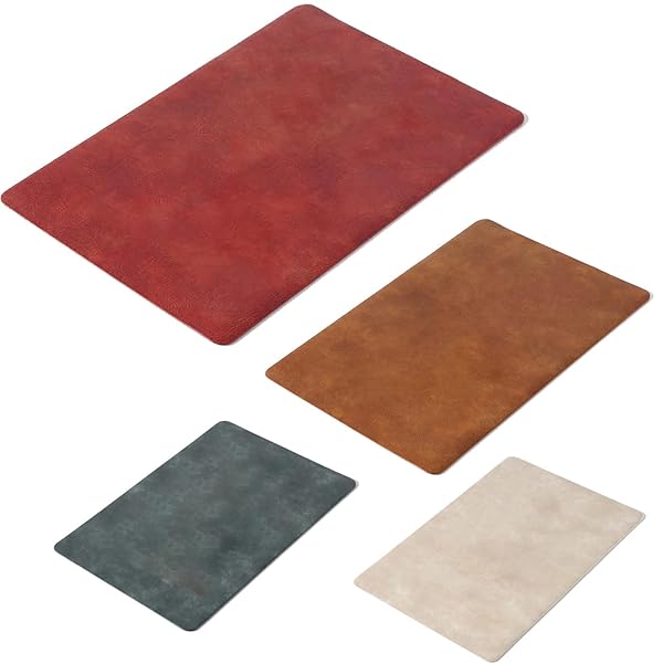 ランチョンマット 高質PUレザー 北欧 撥水 防汚 断熱 滑り止め 丸洗いOK 清潔しやすい 華やか 飾り 家庭用 レストラン用（深い青緑+レッドブラウン+レッド+オフホワイト,43cm×30cm）