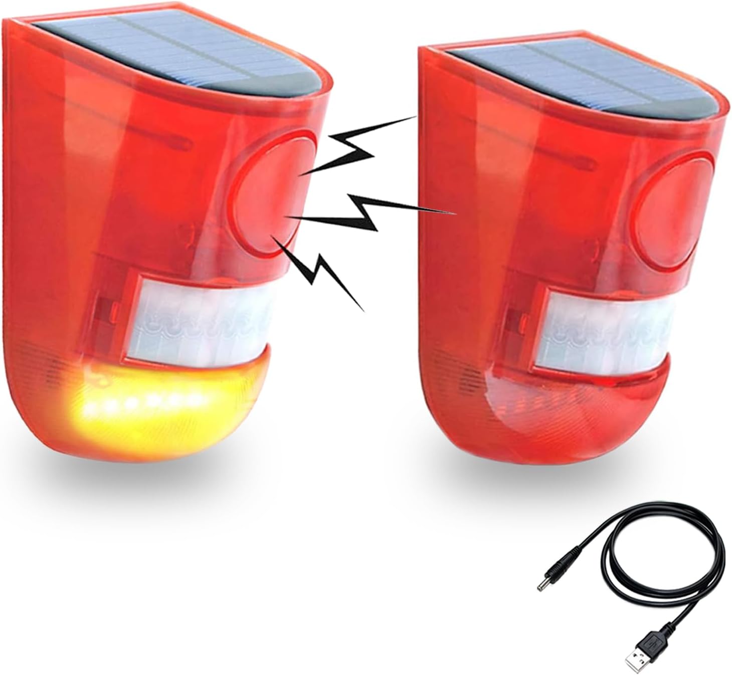 太陽警告灯 2パック 屋外 防水 ソーラー充電 防犯アラーム 警報機 人感センサー LEDフラッシュ129dBサイレンサウンド ストロボレッド ワイヤレス 泥棒防止 盗難防止 ブザー音 警告アラーム 農家 工場 倉庫 果樹園 茶園 ヴィラ正面玄関適用 (2パック)