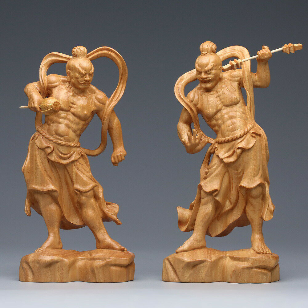 仁王像 置物 金剛力士 木彫り 桧木（ヒノキ）仏像コレクション 阿形吽形2種セット(Size:高さ20cm)