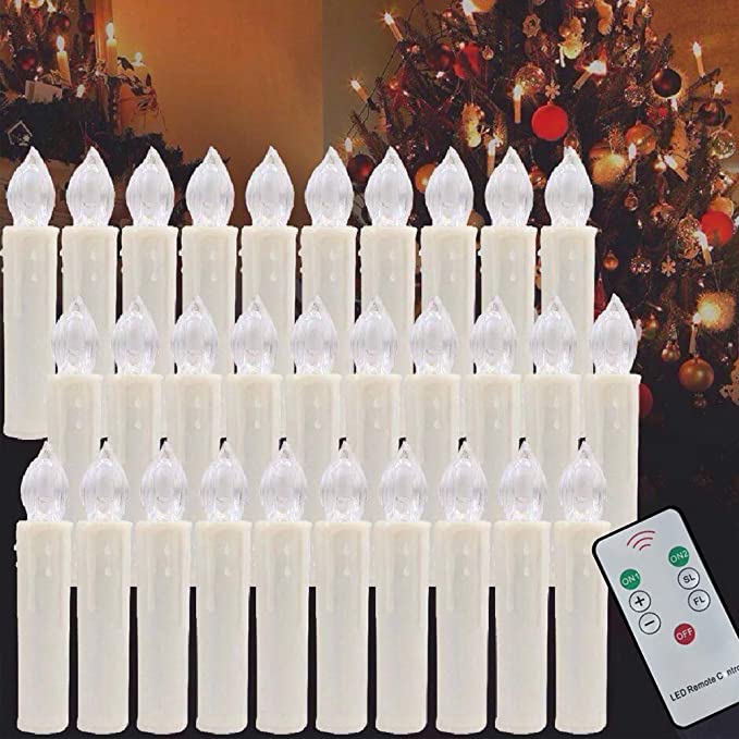 30個 クリスマスツリー LED テーパーキャンドル リモート取り外し可能クリップ キャンドルライト ドリ..